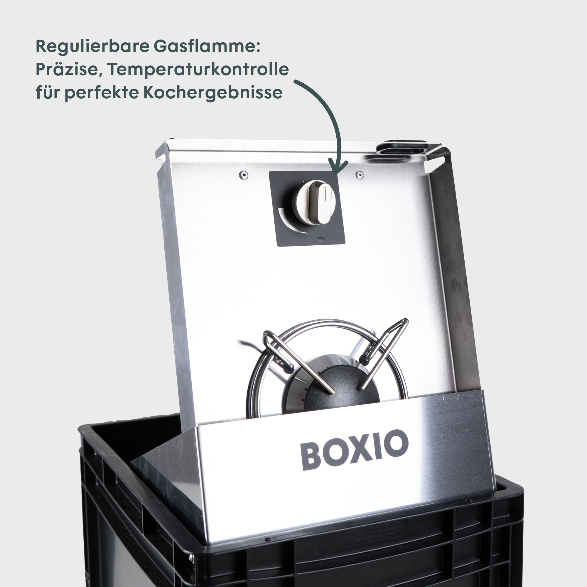 BOXIO COOK: Der stapelbare Gaskocher in der Eurobox. Leistungsstark, sicher, mobil – ideal für Camping & Outdoor.