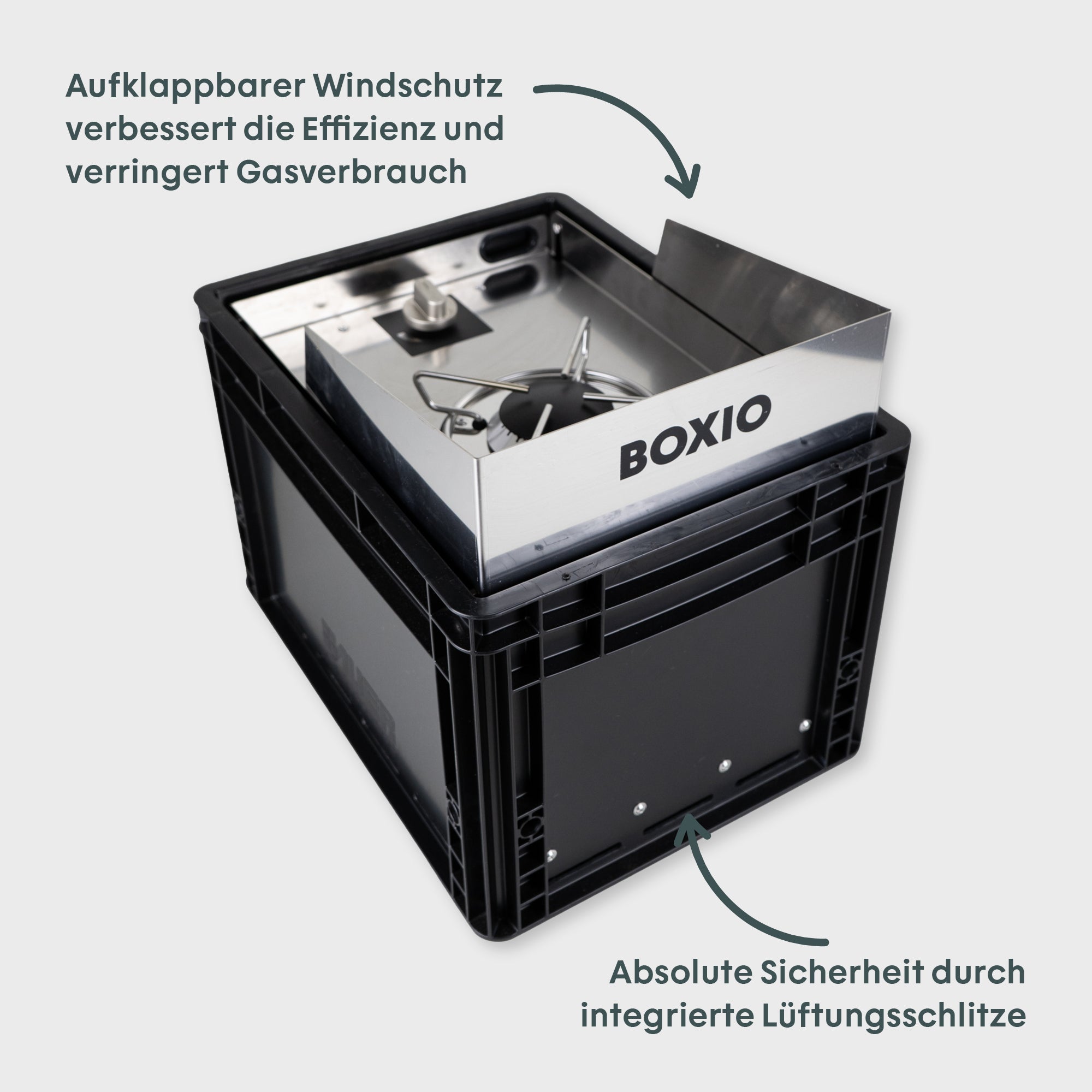 BOXIO COOK: Der stapelbare Gaskocher in der Eurobox. Leistungsstark, sicher, mobil – ideal für Camping & Outdoor.