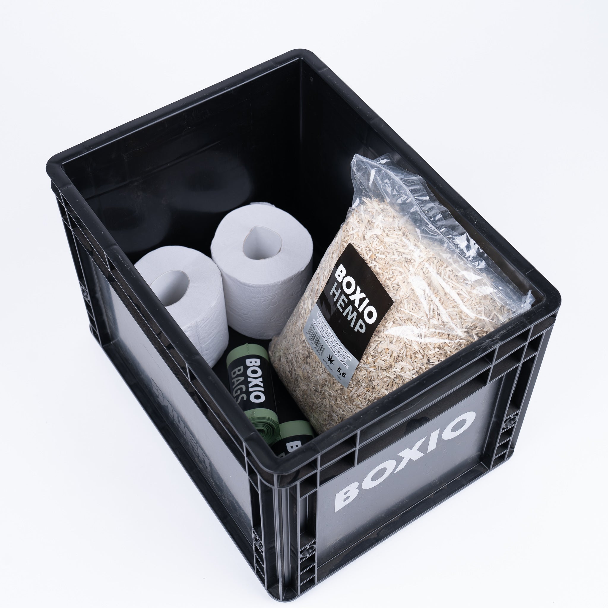 BOXIO SOLO: Kompakte, stapelbare Eurobox (400x300x280 mm) aus leichtem Recyclingmaterial – vielseitig & robust.