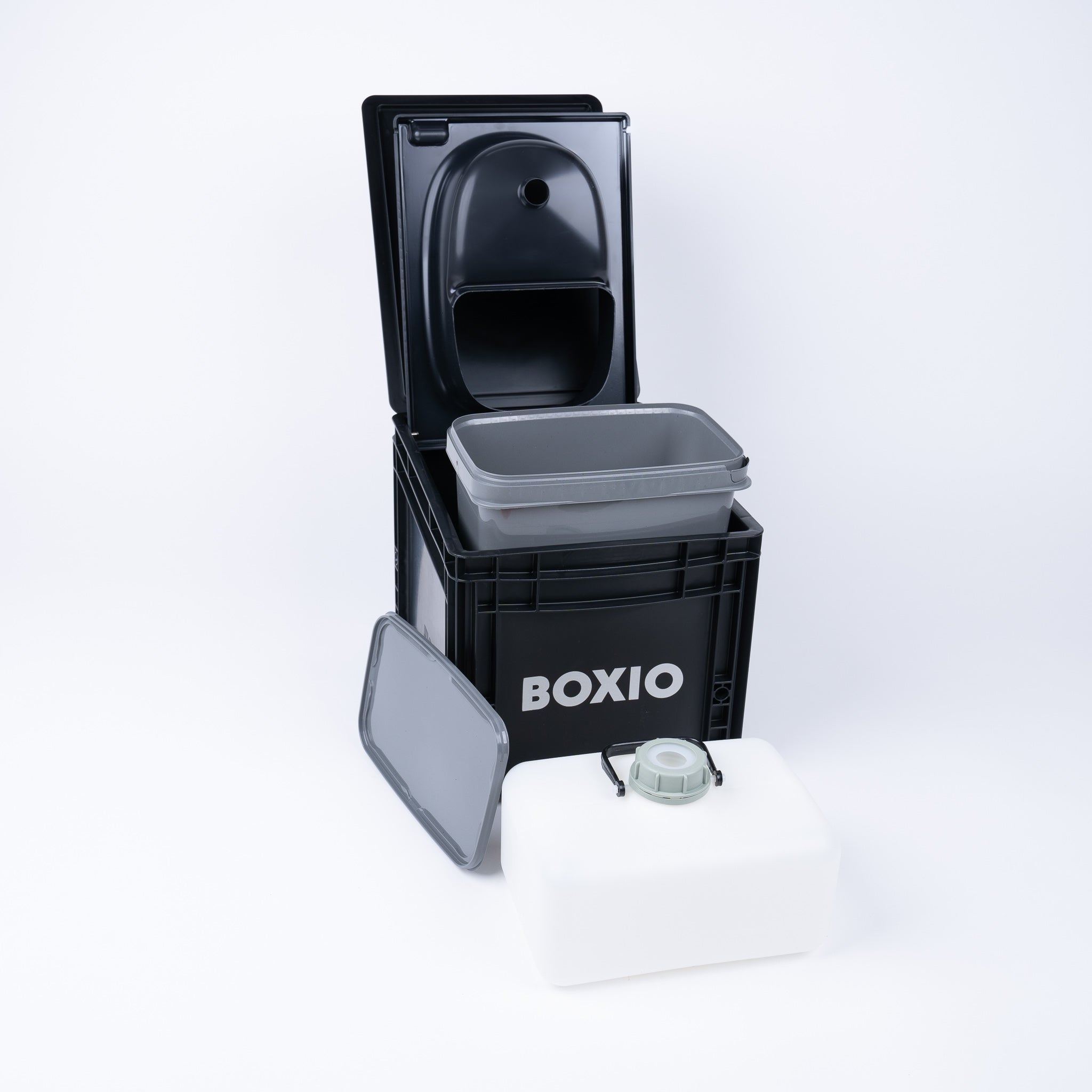 BOXIO TOILET: Leichte, umweltfreundliche Trockentrenntoilette im Eurobox-Format (40x30x28 cm). Nachhaltig & kompakt.