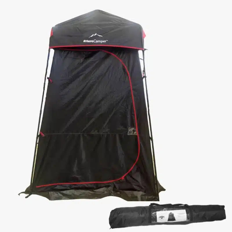 Praktisches Zelt für Bad, Umkleiden & Toilettennutzung: Abnehmbarer Boden, 3 Aufbewahrungstaschen, Deckenhaken für Außendusche – einfach transportabel.