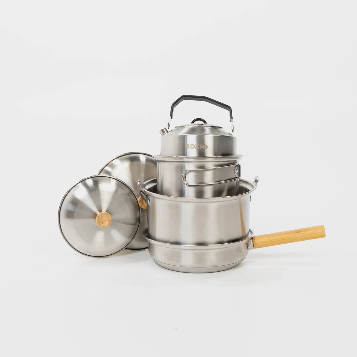 BOXIO COOKWARE Topfset – Edelstahl Camping Kochset mit Pfanne