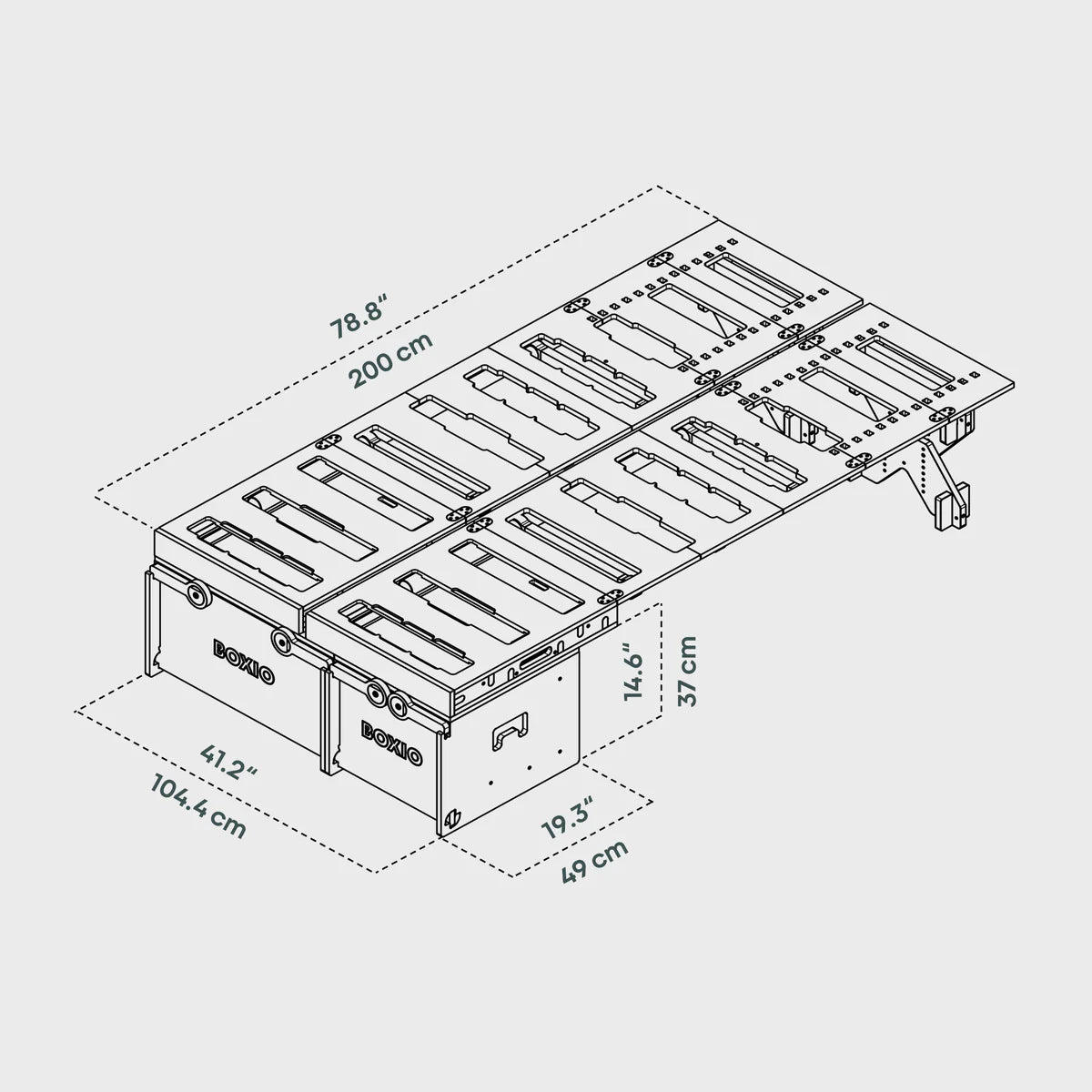 BOXIO RACK Modulare Campingbox mit Bett BUNDLE M