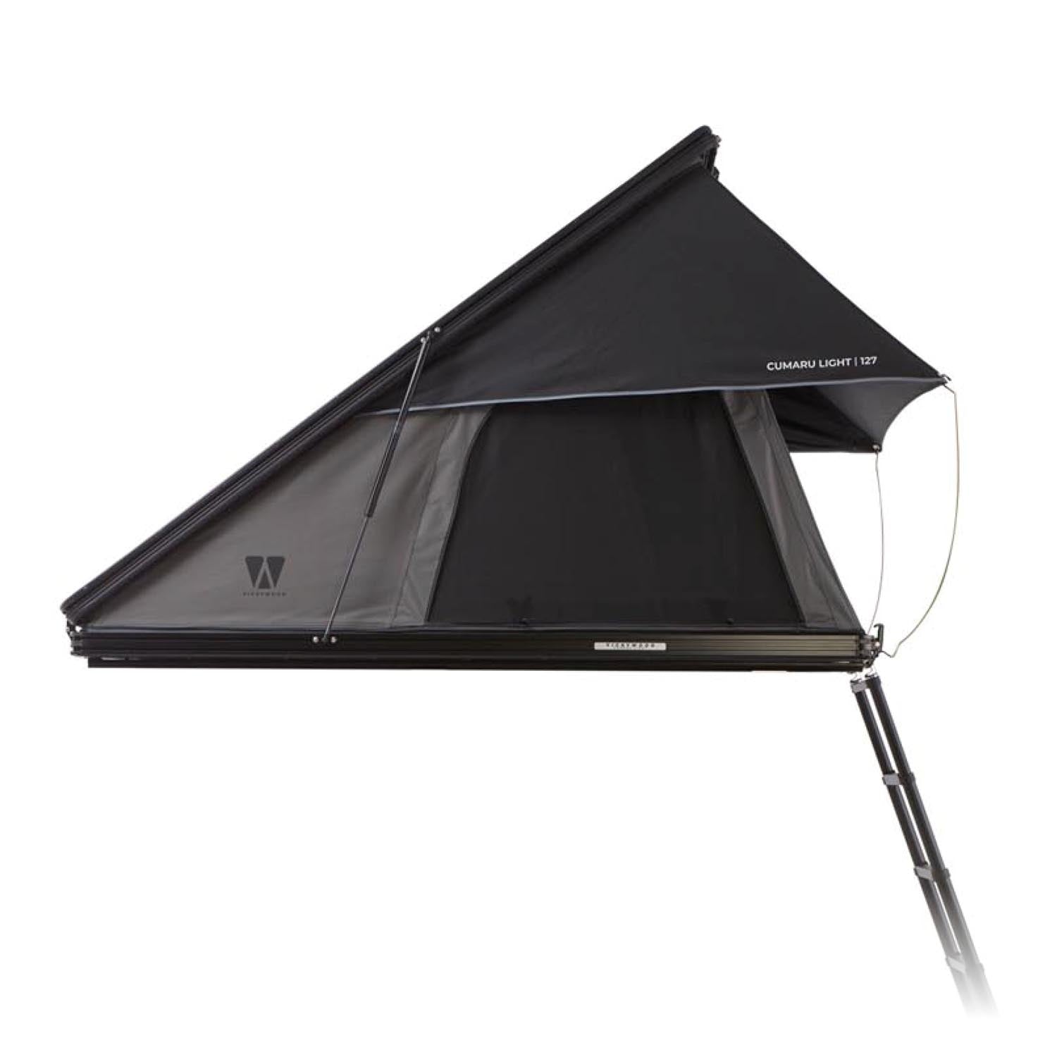 Flaches Alu-Hartschalen-Dachzelt CUMARU LIGHT, schneller Aufbau in 2 Min., recycelter Stoff, Memory Foam Matratze, LED-Licht.