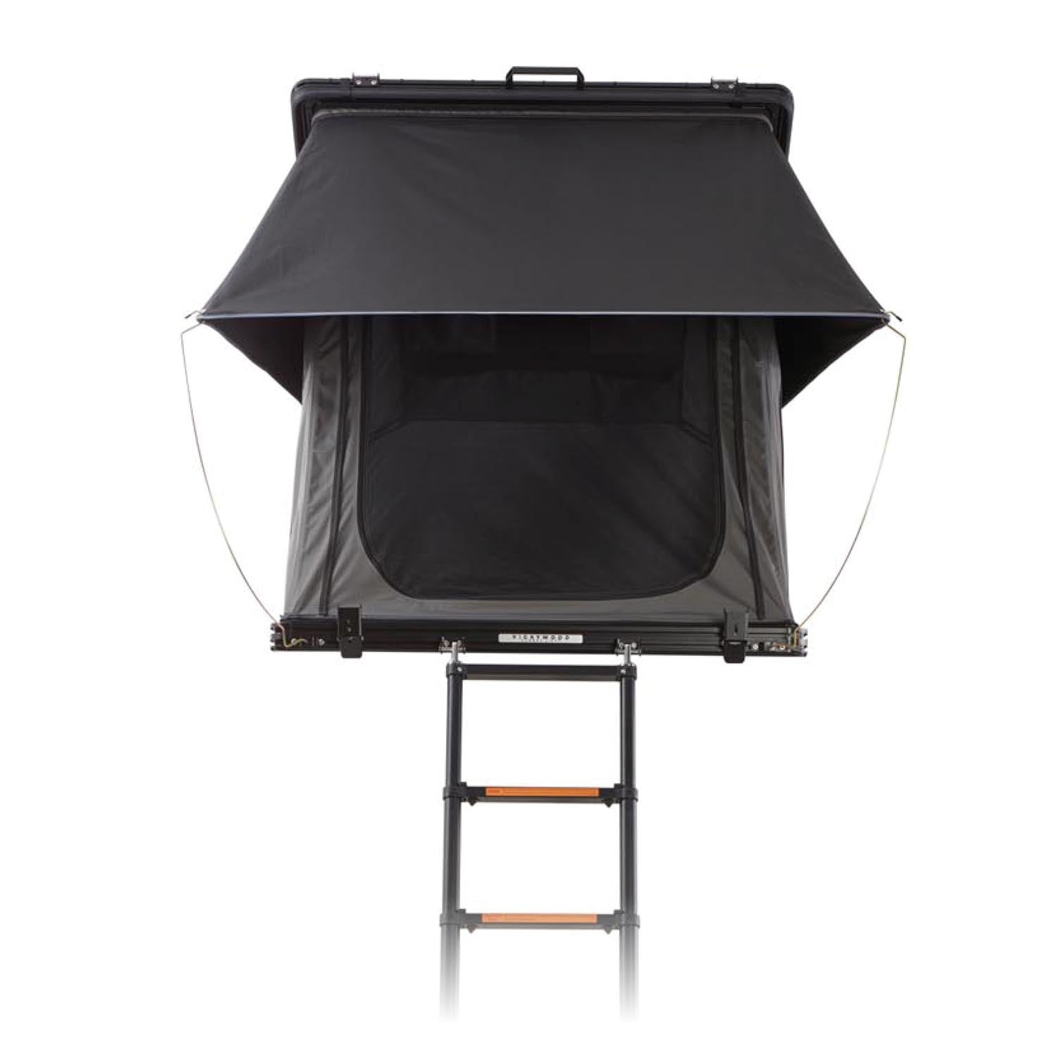 Flaches Alu-Hartschalen-Dachzelt CUMARU LIGHT, schneller Aufbau in 2 Min., recycelter Stoff, Memory Foam Matratze, LED-Licht.