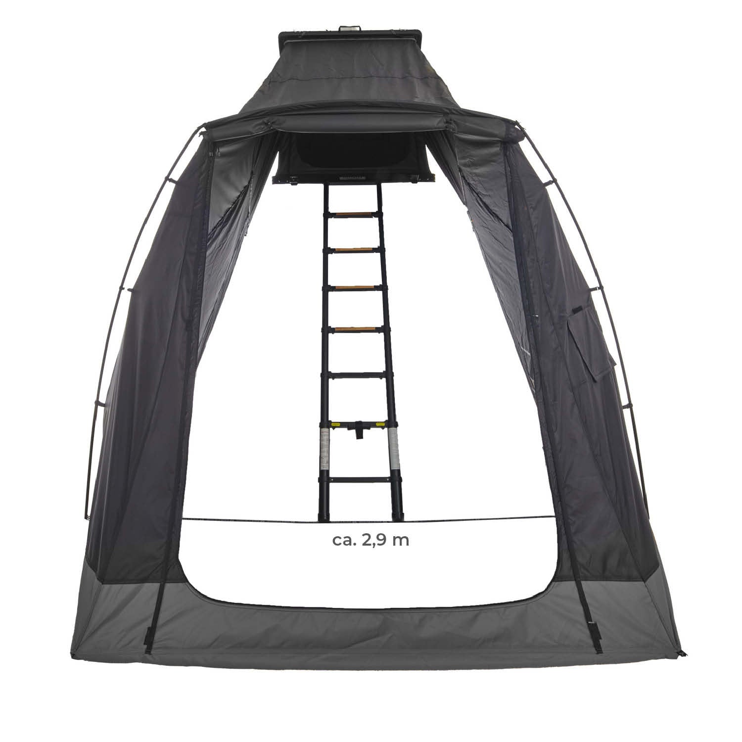Praktisches Vorzelt für das CUMARU LIGHT: schneller Aufbau durch robusten Reißverschluss, Moskitonetze, stabiler Stand, kompaktes Packmaß.