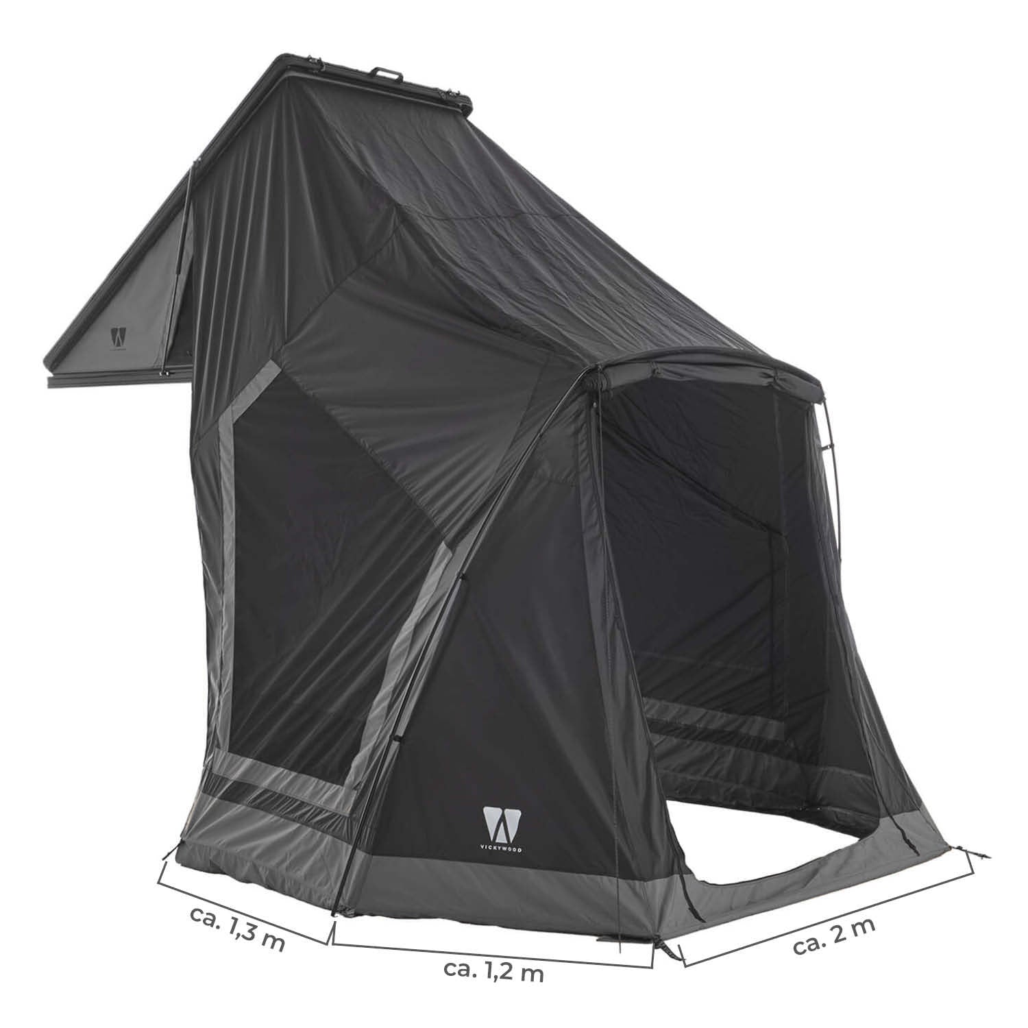 Praktisches Vorzelt für das CUMARU LIGHT: schneller Aufbau durch robusten Reißverschluss, Moskitonetze, stabiler Stand, kompaktes Packmaß.