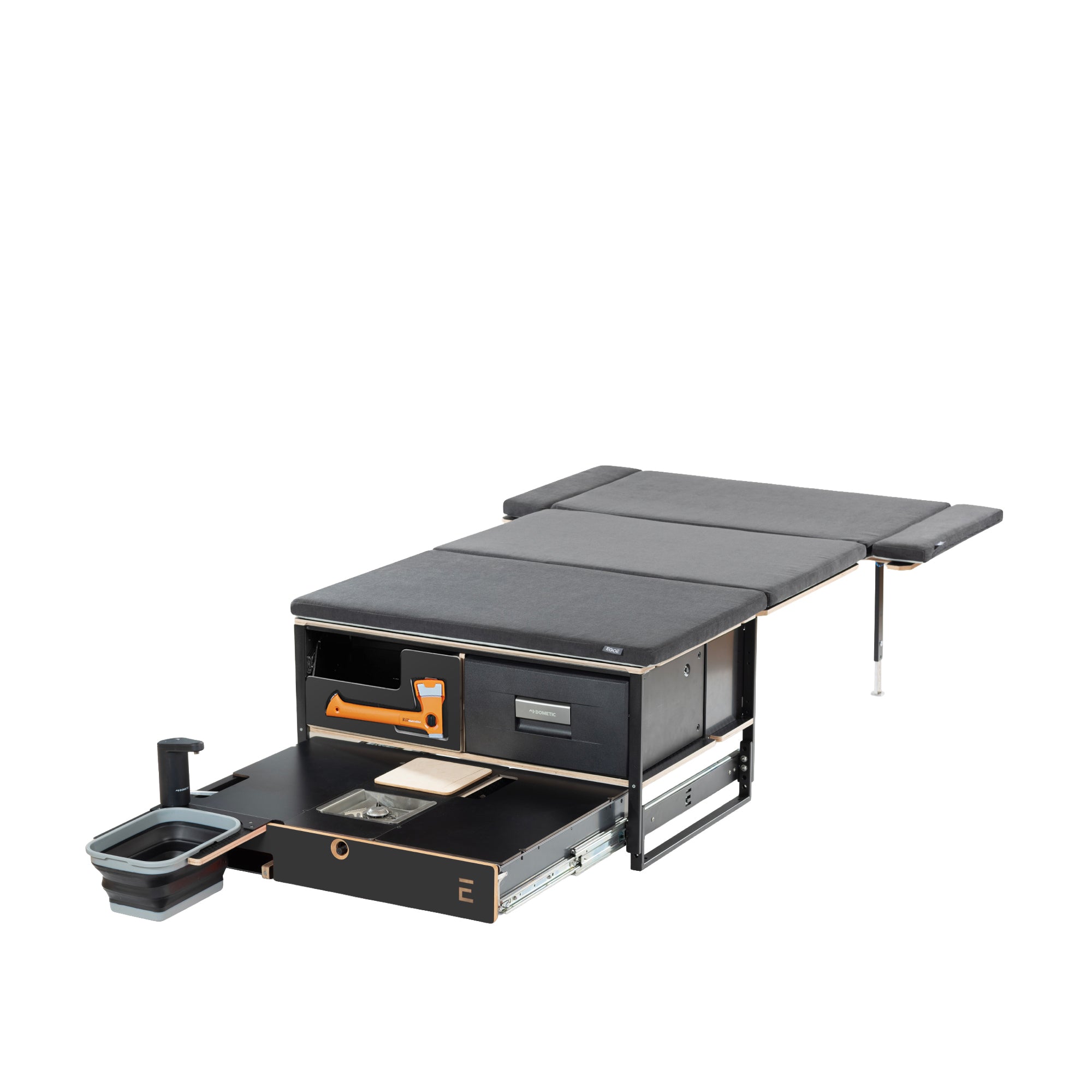 EGOE Nestbox M Komplettset – Campingbox mit Küche, Kühlschrank-Platz & Bett