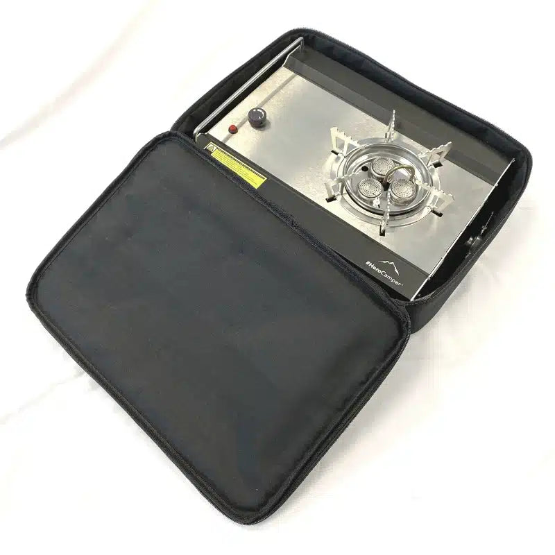 Tragbarer Gasherd 6800W: Kompakt, mit Aufbewahrungstasche und sicherer Halterung für Töpfe, ideal für unterwegs – schnell und platzsparend.