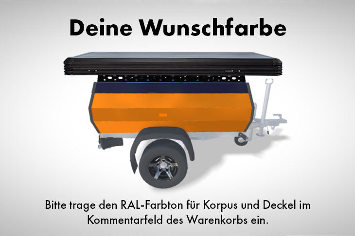 VARIO Anhänger mit personalisierbarer Farbe, 720L Ladevolumen, und flexibler Ausstattung für Outdoor-Abenteuer.