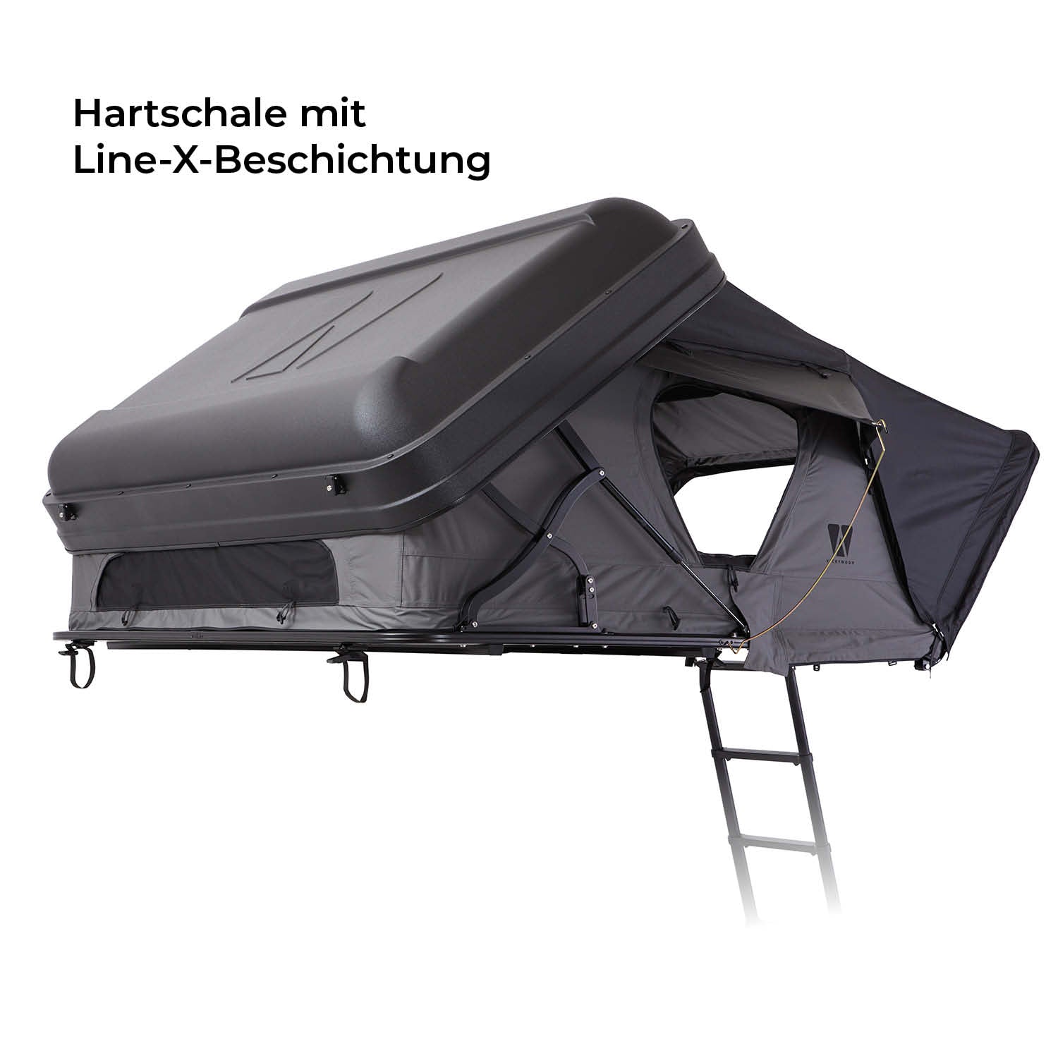 Hybrid Dachzelt MIGHTY OAK Gen 3.0: robuste Hartschale, recycelter Stoff, LED-Licht, schnell aufbaubar, ideal für 2-3 Personen, ganzjährig nutzbar.