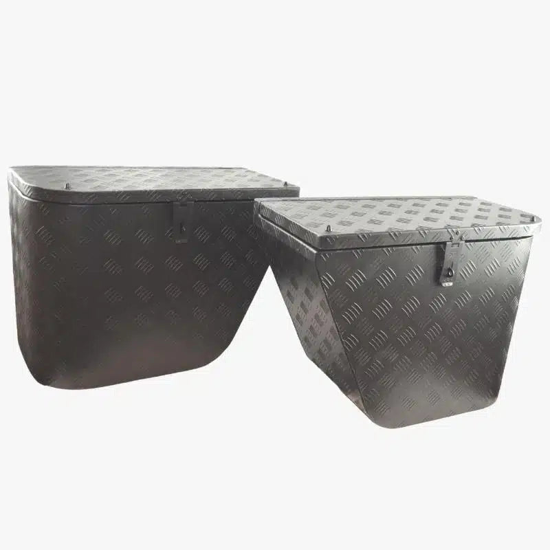 HeroCamper Aufbewahrungsboxen aus Aluminium: 2 Boxen à 57L, abschließbar, robust, inkl. Reflektoren – einfache Selbstmontage, ohne Montage.