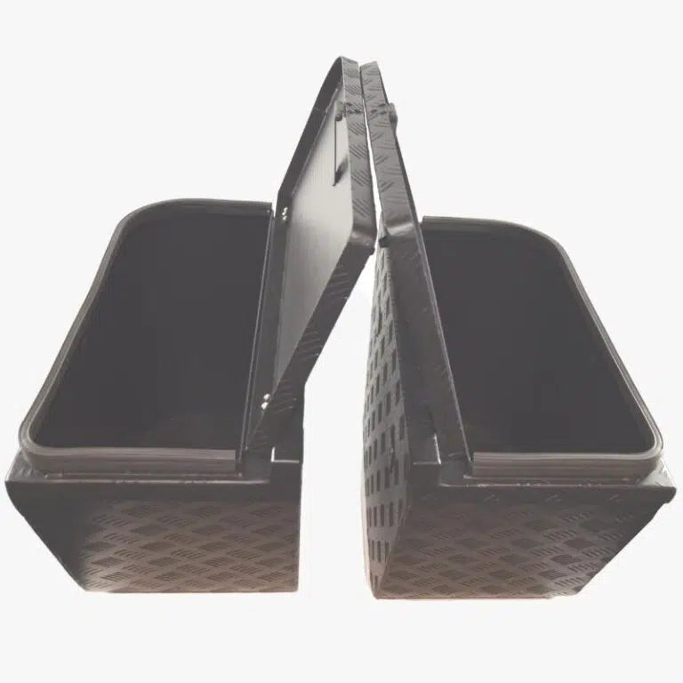 HeroCamper Aufbewahrungsboxen aus Aluminium: 2 Boxen à 57L, abschließbar, robust, inkl. Reflektoren – einfache Selbstmontage, ohne Montage.