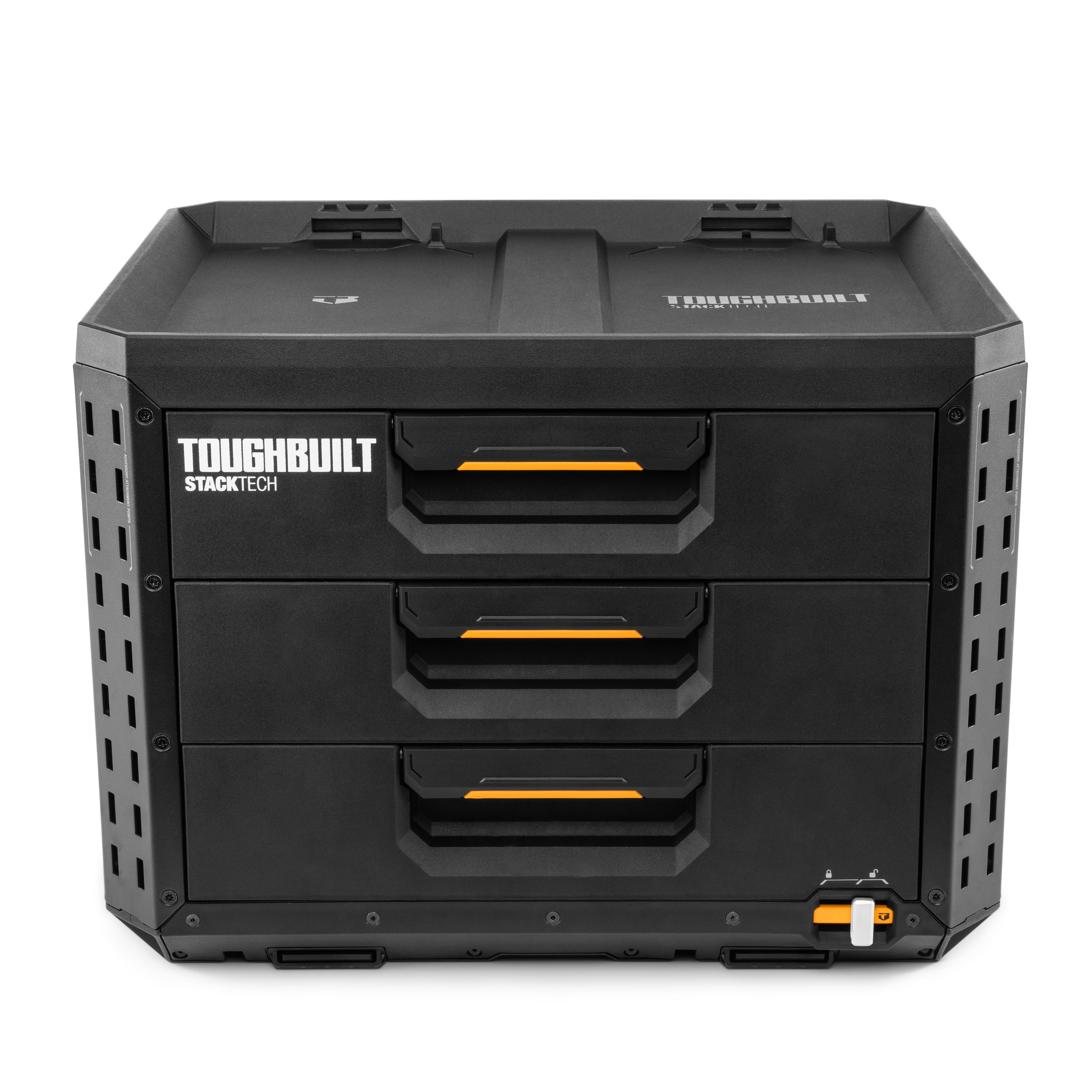 STACKTECH Campingbox mit 3 Schubladen TB-B1-D-70-3. Schnellzugriff, robuste Bauweise, IP65, stahlverstärkter Deckel, modular anpassbar für Outdoor-Aktivitäten.