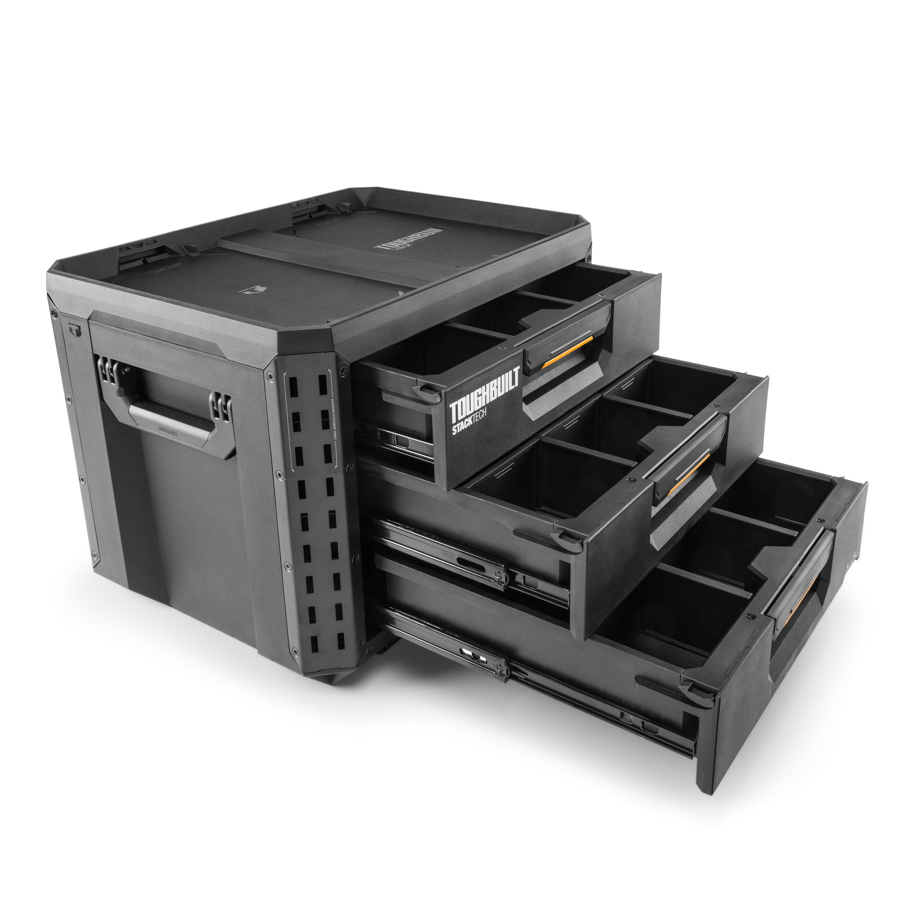 STACKTECH Campingbox mit 3 Schubladen TB-B1-D-70-3. Schnellzugriff, robuste Bauweise, IP65, stahlverstärkter Deckel, modular anpassbar für Outdoor-Aktivitäten.
