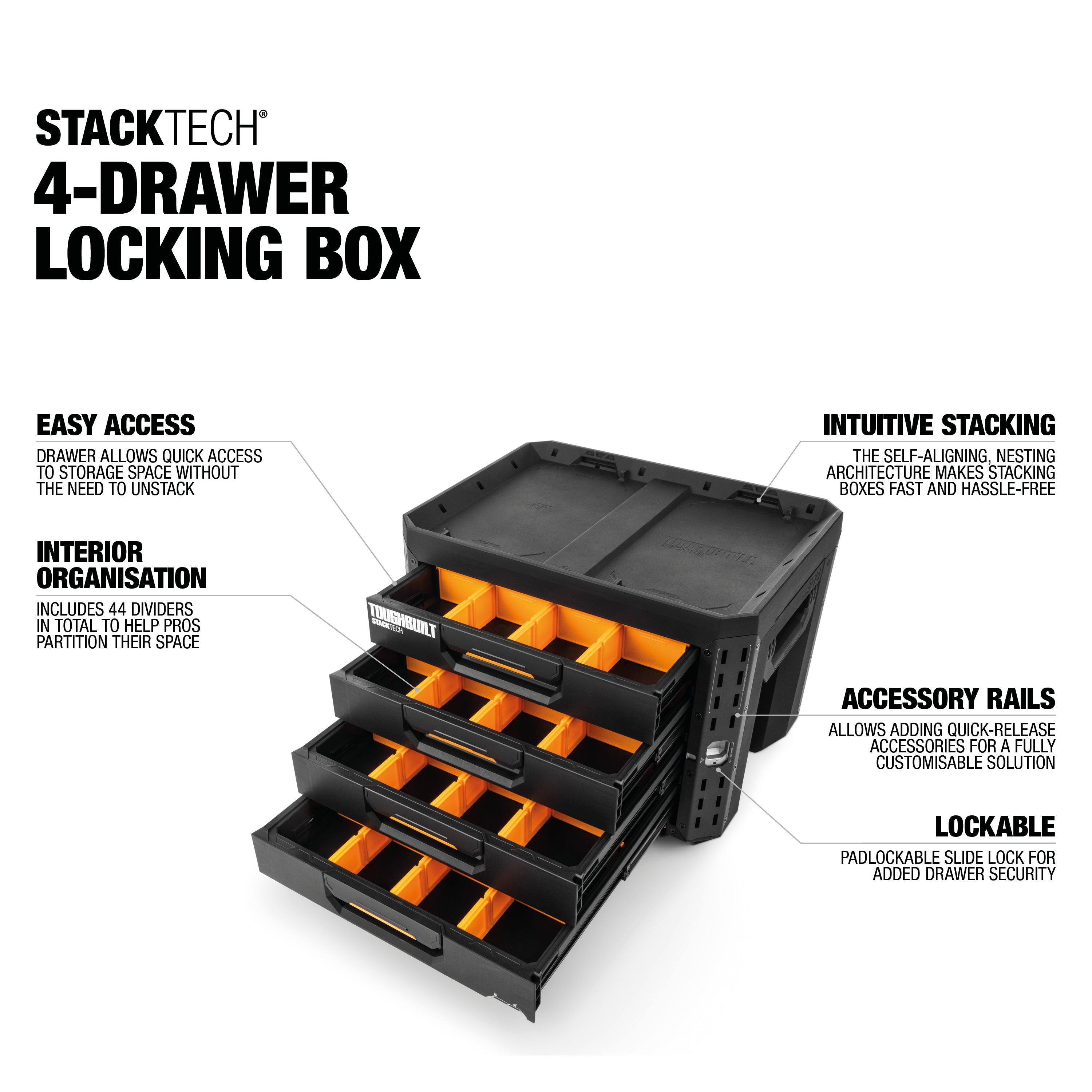 TOUGHBUILT 4-Drawer Locking Box Campingbox mit 4 Schubladen TB-B1-D-74