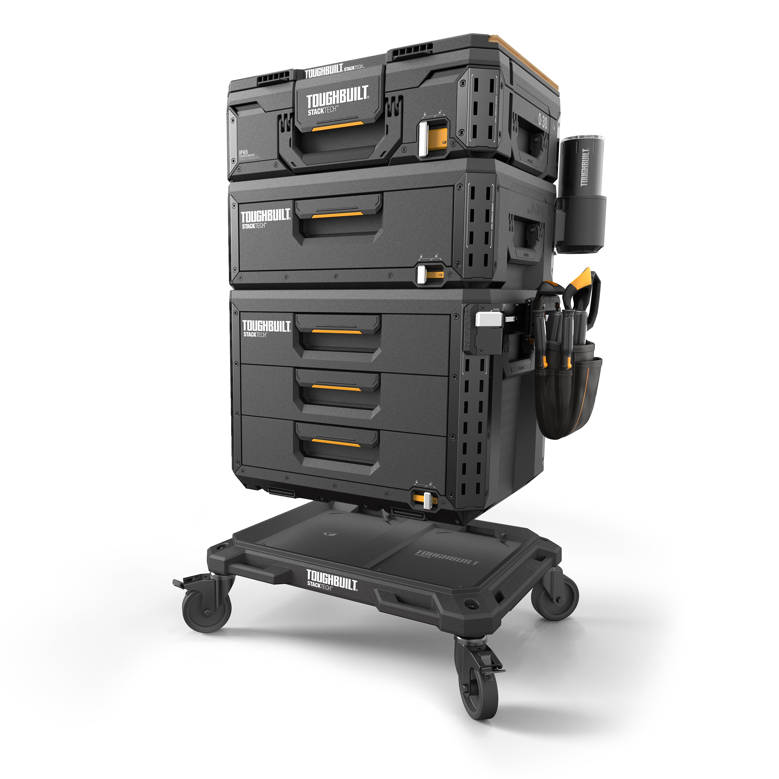 STACKTECH Campingbox mit 3 Schubladen TB-B1-D-70-3. Schnellzugriff, robuste Bauweise, IP65, stahlverstärkter Deckel, modular anpassbar für Outdoor-Aktivitäten.