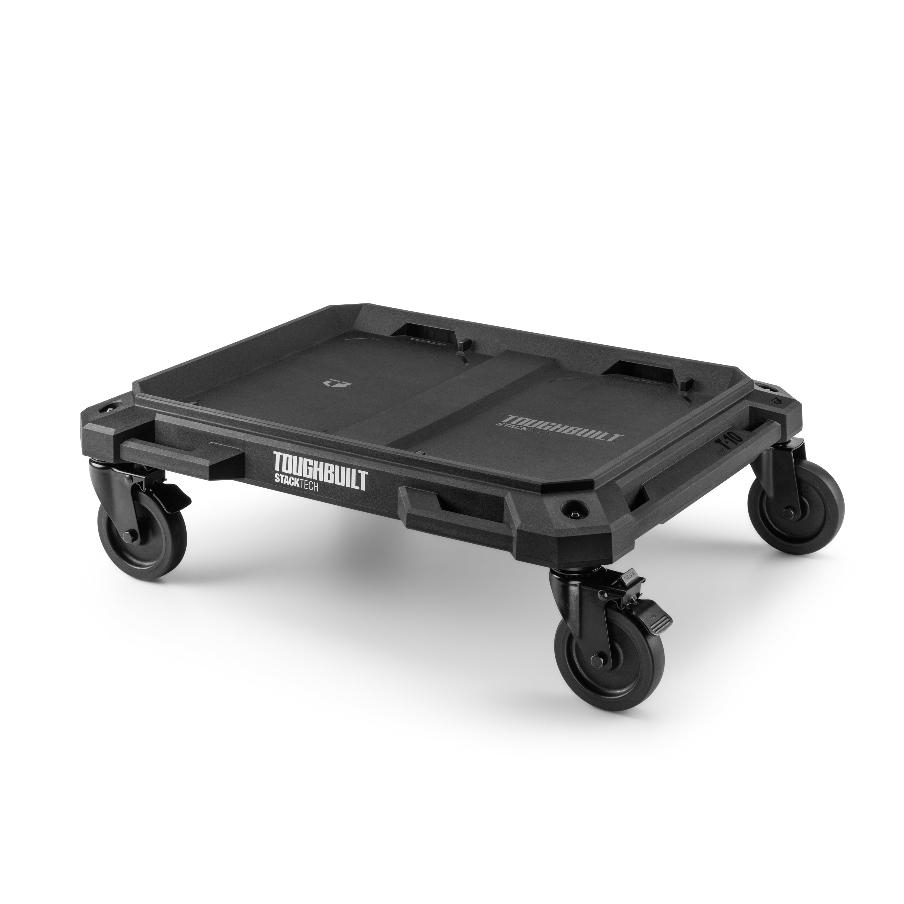 Stabiler StackTech Transport Trolley für Campingboxen, mit arretierbaren Lenkrollen und hervorragender Manövrierfähigkeit.