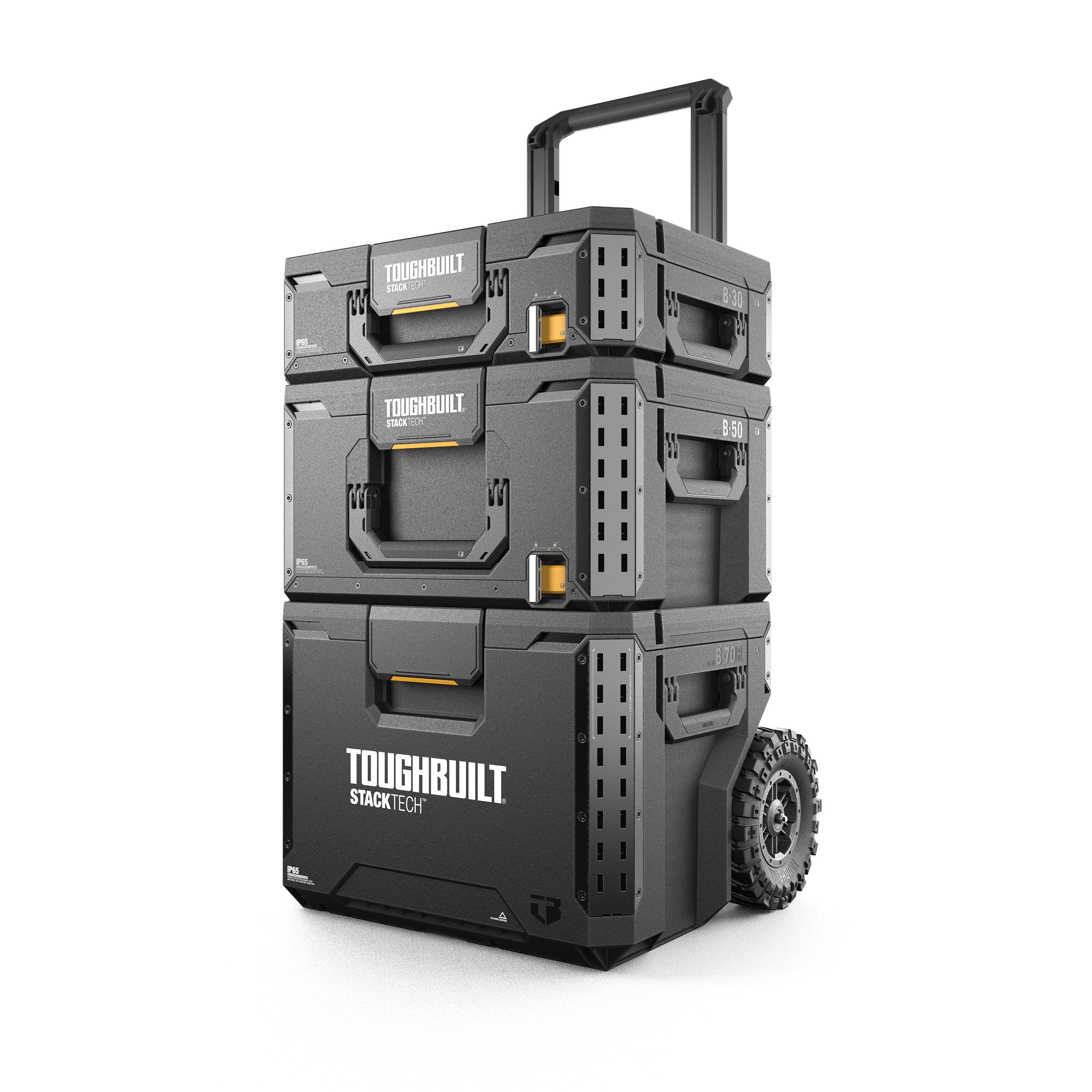 3-teiliges Camping- und Kitchenbox-Set mit Rollen. Staub- und wasserdicht, IP65, modulare Einsätze, robust und geländegängig.