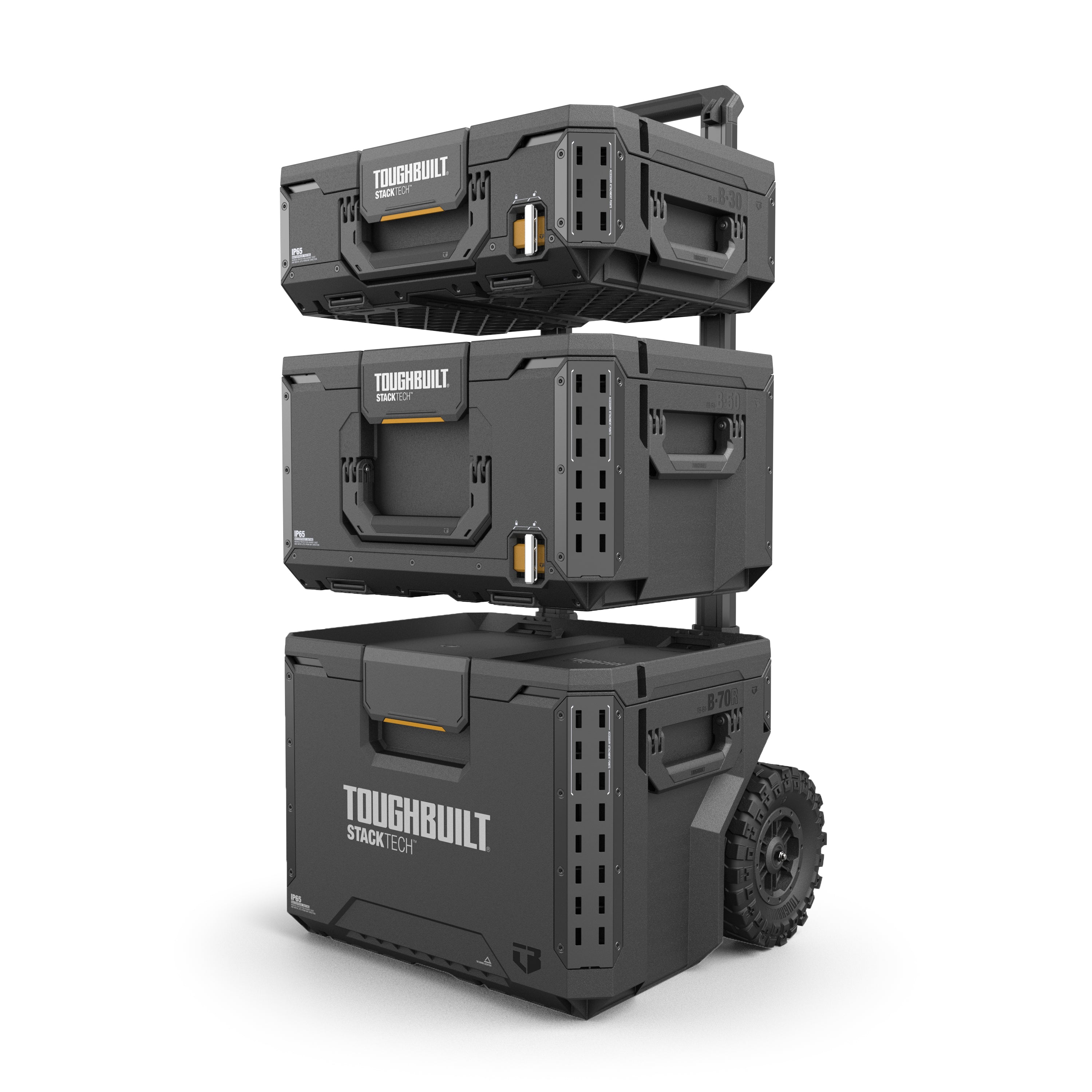 3-teiliges Camping- und Kitchenbox-Set mit Rollen. Staub- und wasserdicht, IP65, modulare Einsätze, robust und geländegängig.