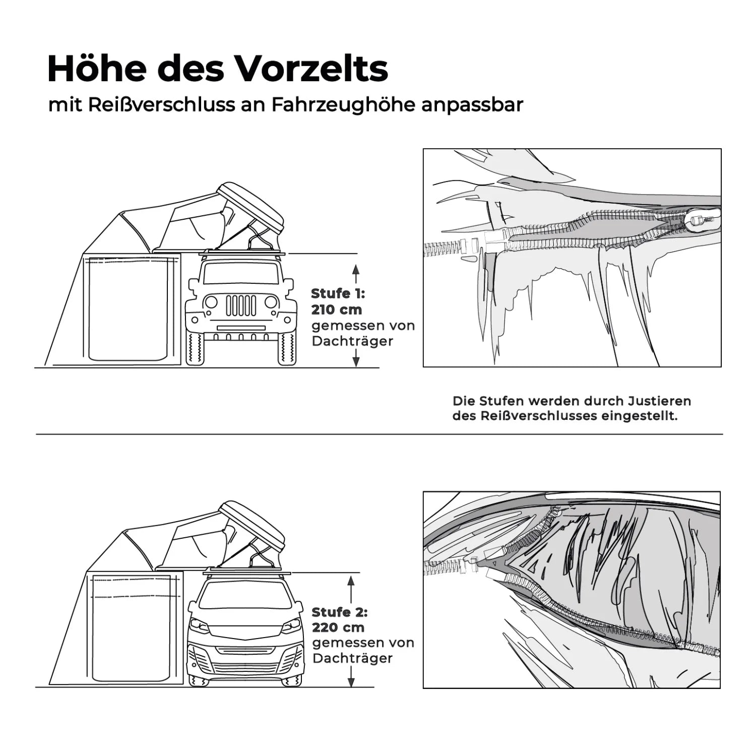 Vorzelt für MIGHTY OAK: geräumig, wettergeschützt, abnehmbarer Boden, Türöffnungen zu allen Seiten. In zwei Größen und Farben erhältlich.