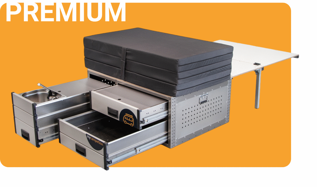 Modulare Aluminium Camperbox mit Bettgestell im Kofferraum
