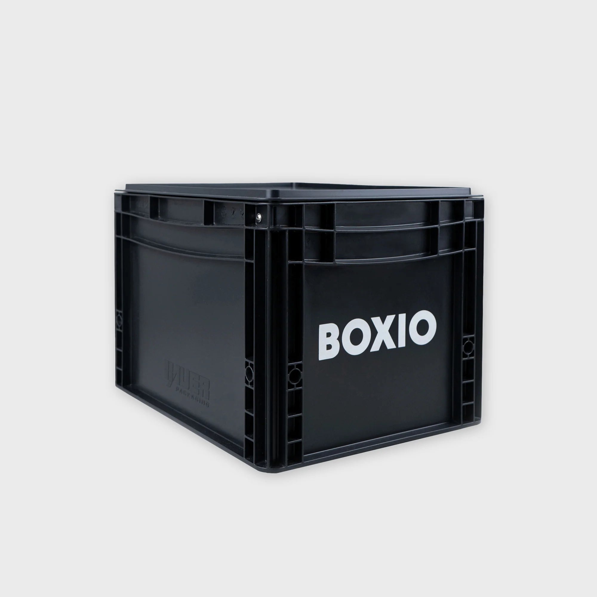 BOXIO SOLO: Kompakte, stapelbare Eurobox (400x300x280 mm) aus leichtem Recyclingmaterial – vielseitig & robust.