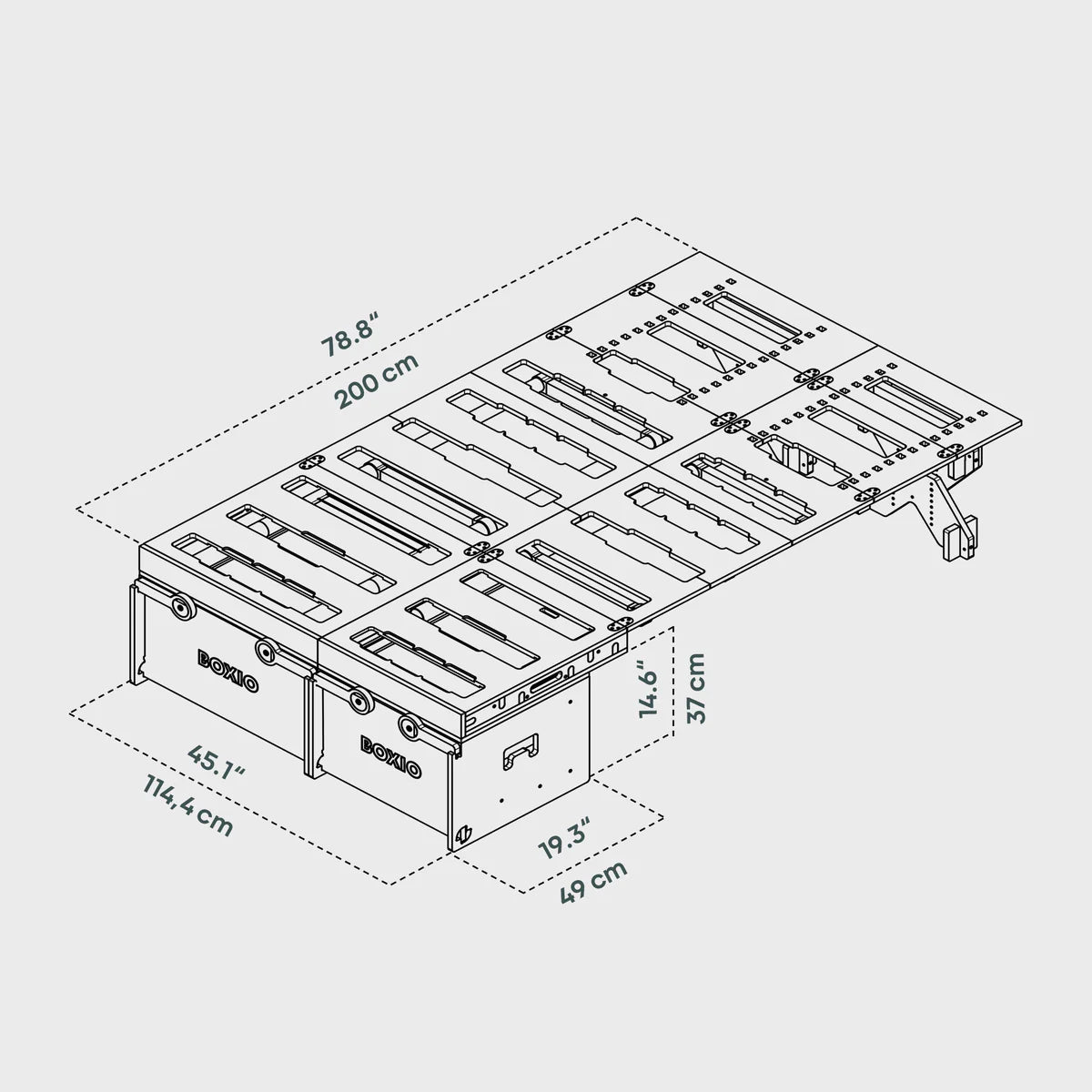 BOXIO RACK Modulare Campingbox mit Bett BUNDLE L