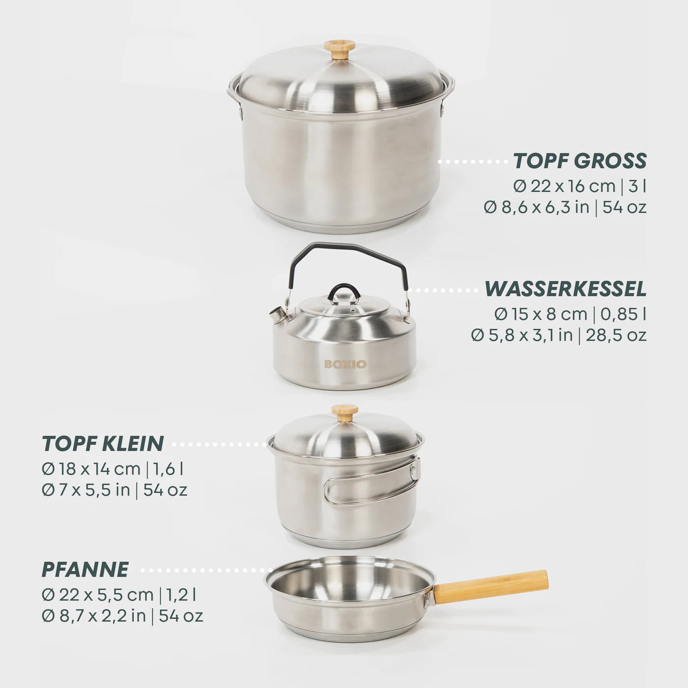 BOXIO COOK PLUS Mobiler Gaskocher inklusive Topfset