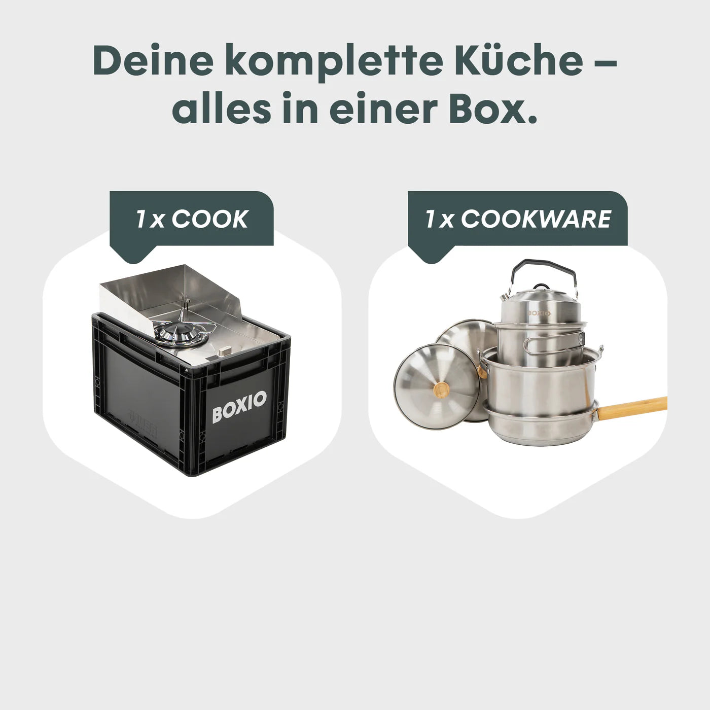 BOXIO COOK PLUS Mobiler Gaskocher inklusive Topfset