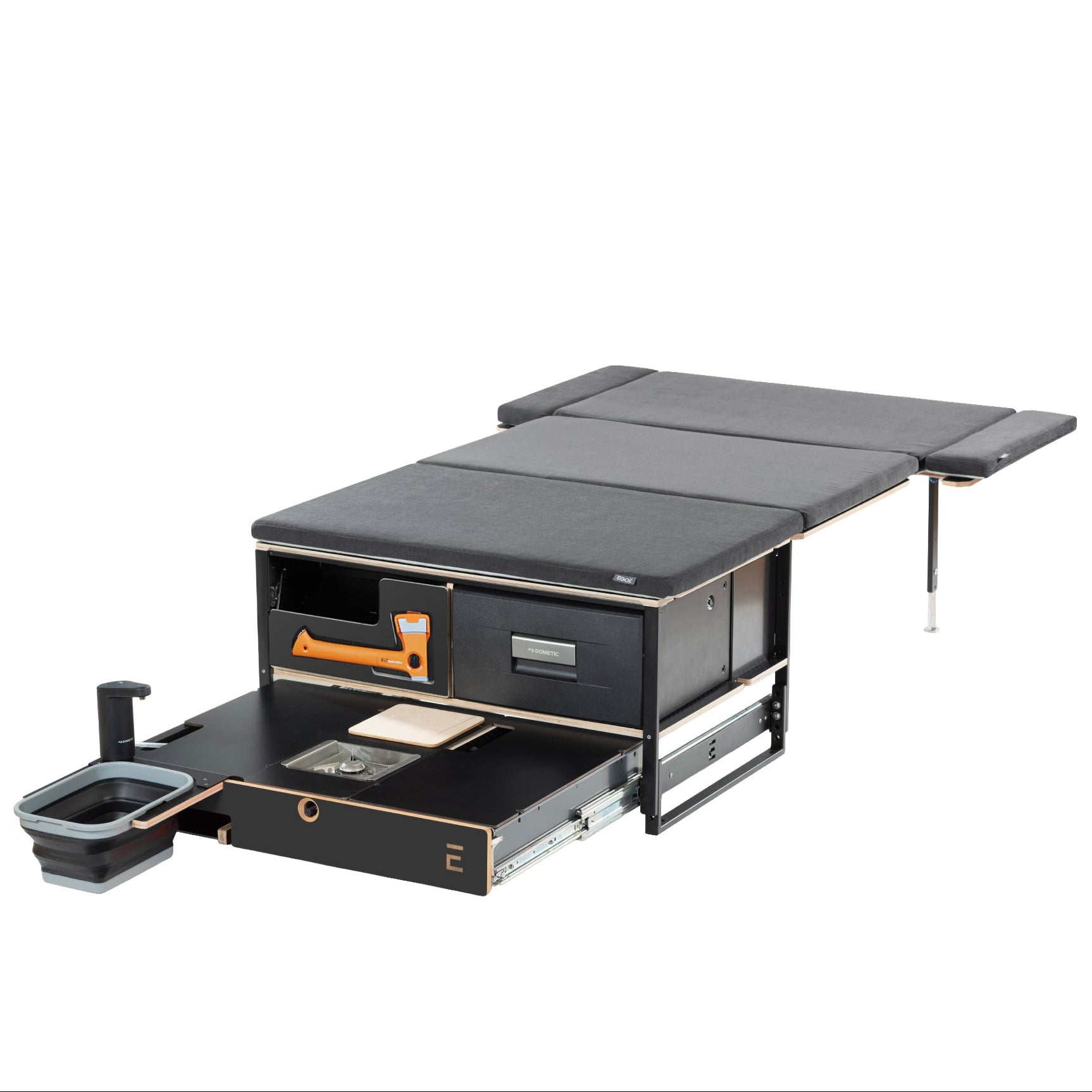 EGOE Nestbox M Komplettset – Campingbox mit Küche, Kühlschrank-Platz & Bett