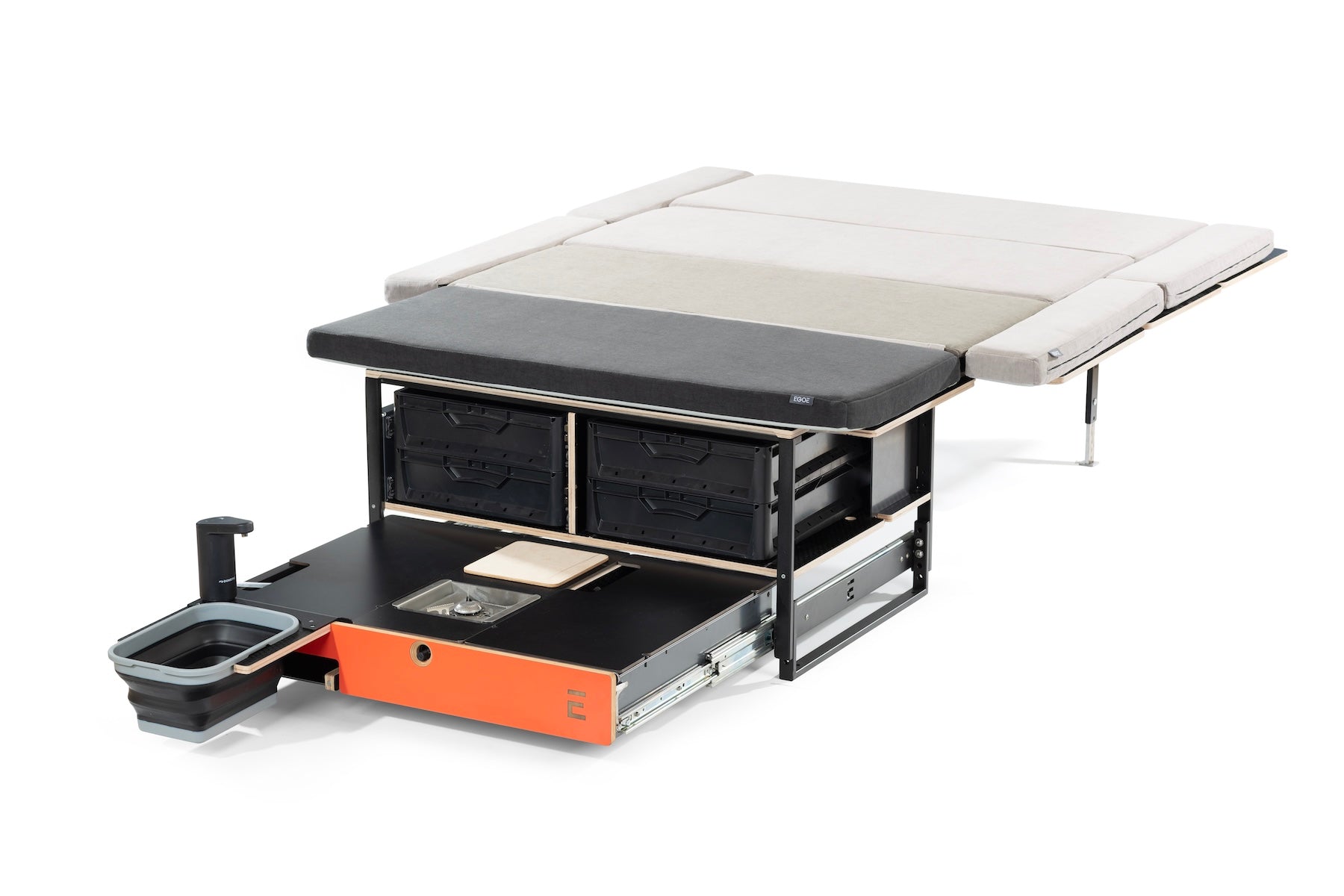 EGOE Nestbox M Komplettset – Campingbox mit Küche, Kühlschrank-Platz & Bett