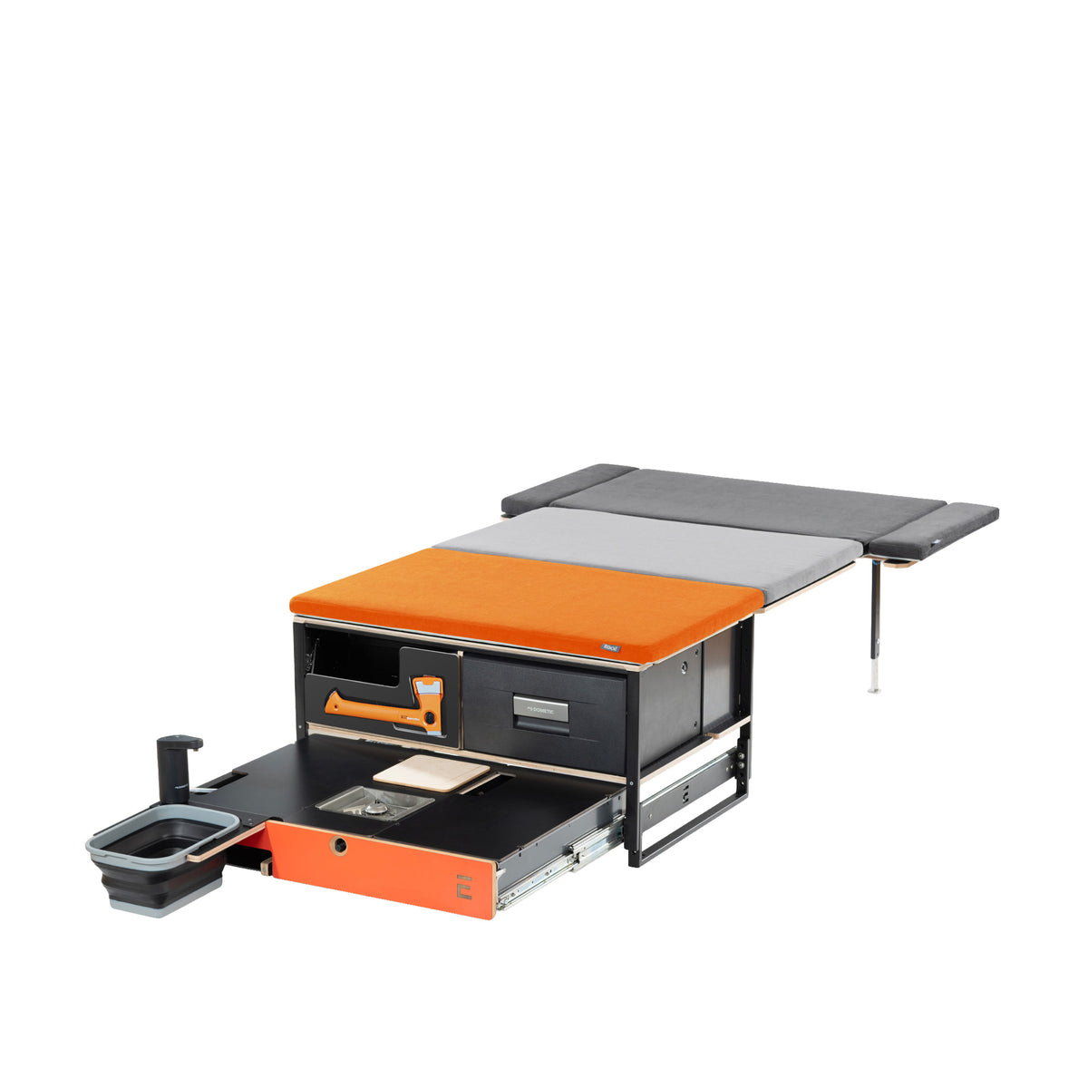 EGOE Nestbox M Komplettset – Campingbox mit Küche, Kühlschrank-Platz & Bett