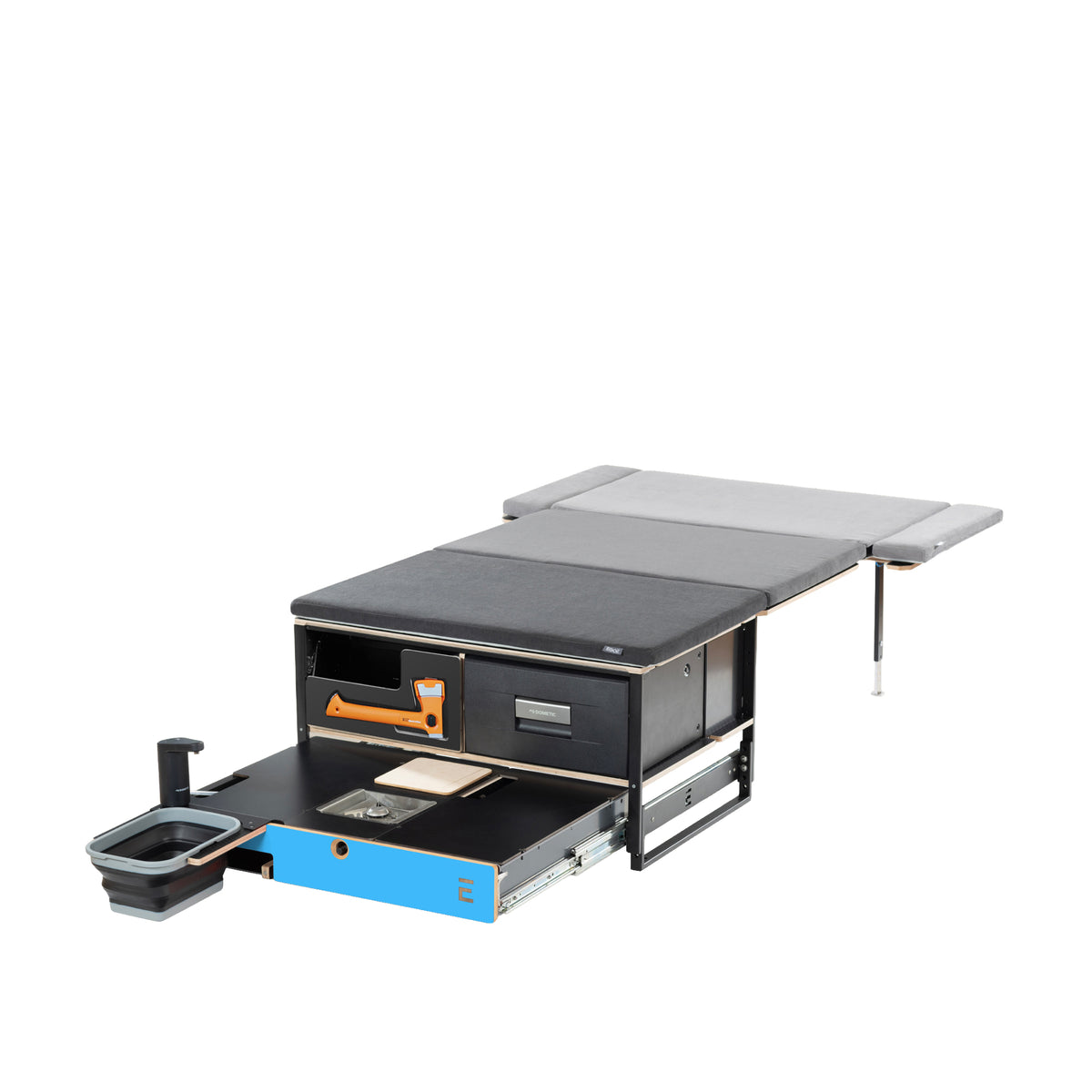 EGOE Nestbox M Komplettset – Campingbox mit Küche, Kühlschrank-Platz & Bett