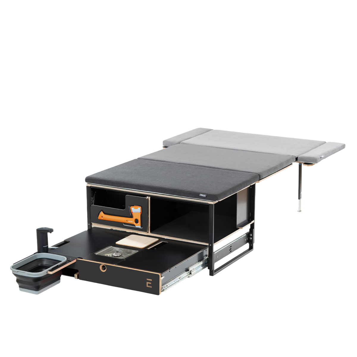 EGOE Nestbox M Komplettset – Campingbox mit Küche, Kühlschrank-Platz & Bett