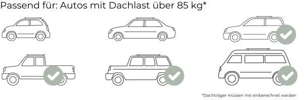Flaches Alu-Dachzelt CUMARU LIGHT 152: schneller Aufbau, recycelter Stoff, Memory Foam Matratze, LED-Licht, Platz für 2 Personen.